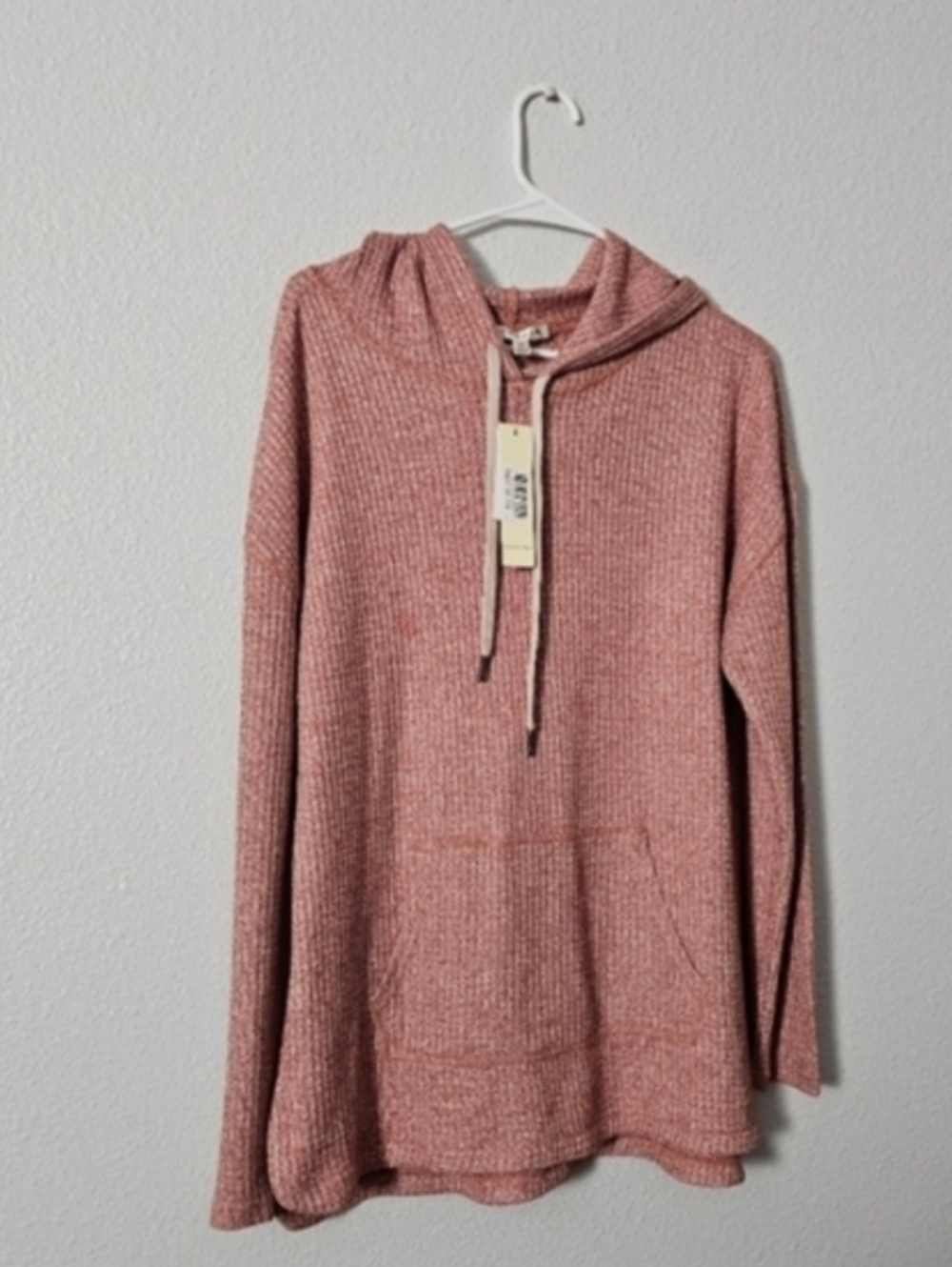 Cozy Hooded Knit Pullover Sweater - Dusty Rose Pink Sz M